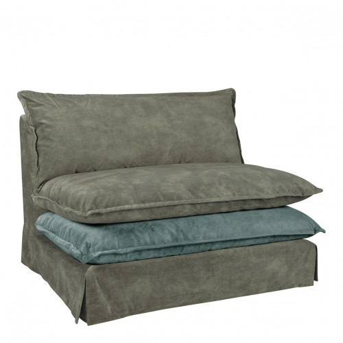Fauteuil LÉO velours mousse et gris bleu Fauteuil LÉO velours mousse et gris bleu