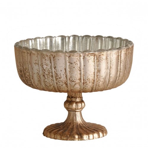 Coupe CÔTELÉE en verre mercurisé argent antique - ⌀ 14 cm