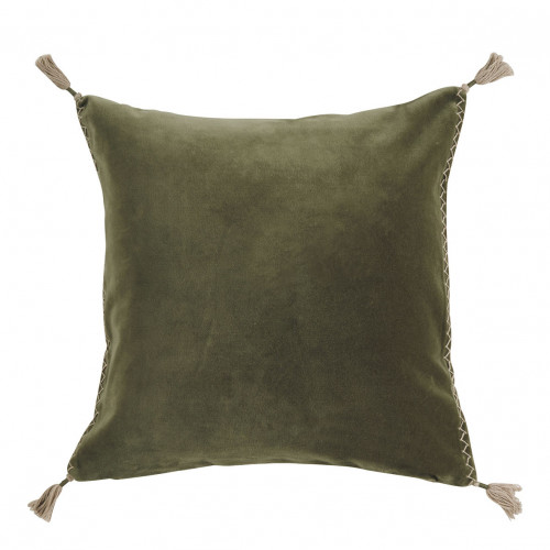 MATTÉO Cushion Cover in Cotton Velvet and Linen - Khaki - 50 x 50 cm