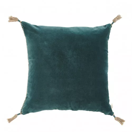 Housse de coussin MATTÉO en velours de coton et lin - Pétrole - 50 x 50 cm