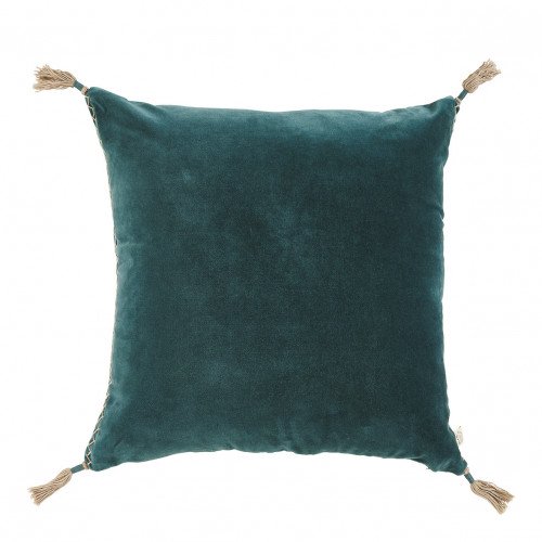 Housse de coussin MATTÉO en velours de coton et lin - Pétrole - 50 x 50 cm