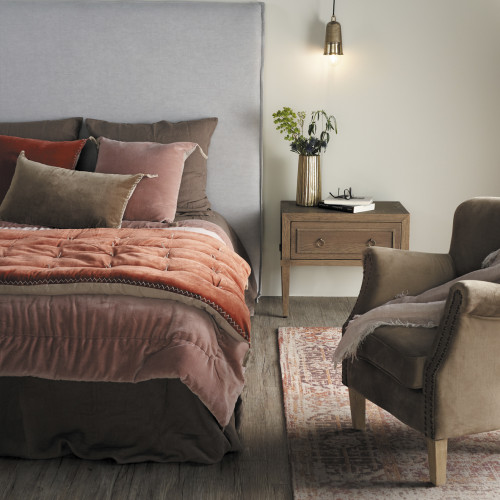 MATTÉO cushion cover in cotton velvet and linen - Saffron - 60 x 40 cm
