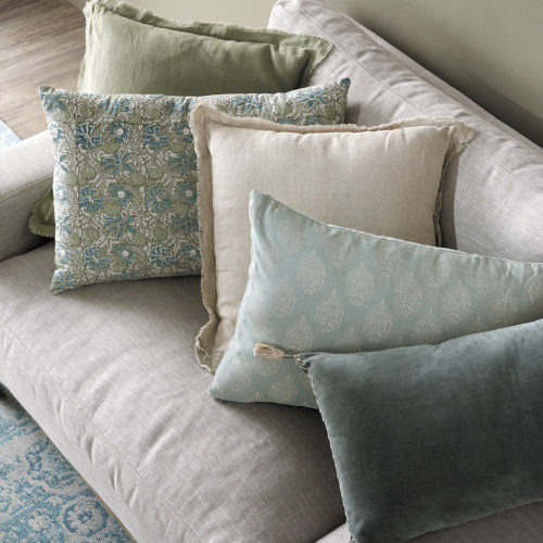 Housse de coussin MATTEO en velours de coton et lin - Céladon - 60 x 40 cm