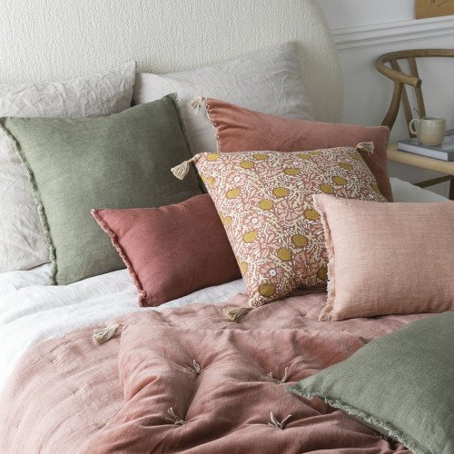 Housse de coussin MATTEO en velours de coton et lin - Terracotta - 50 x 50 cm