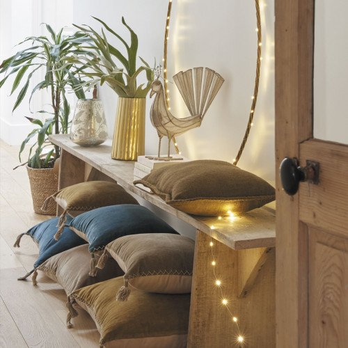 Housse de coussin MATTEO en velours de coton et lin - Pétrole - 50 x 50 cm