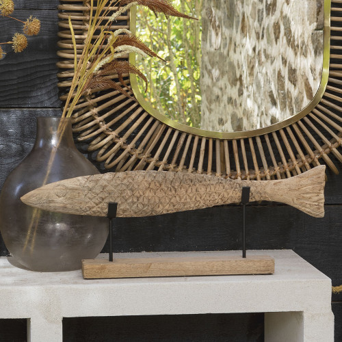 POISSON Statue in Mango Wood and Metal - Large Size