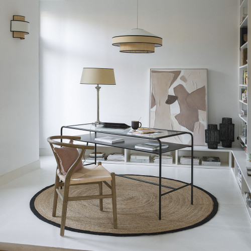 ERNEST black metal desk with glass top