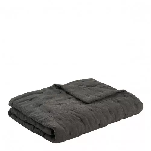 Couvre-lit CHLOÉ en lin lavé - 230 x 180 cm - Gris charbon