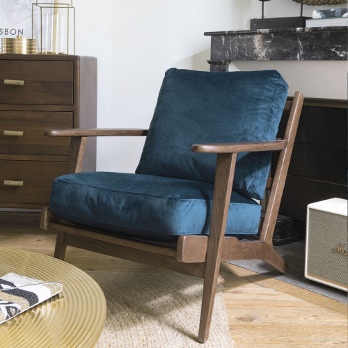 Fauteuil JULES en velours - Bleu nuit