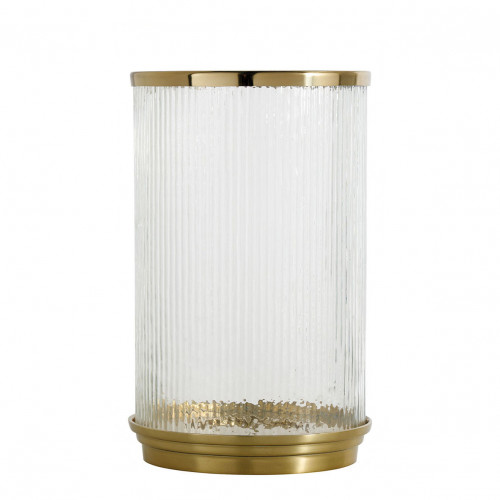 OSCAR candle holder in ribbed glass and golden metal - Small size - ø 21.5 x 34 cm