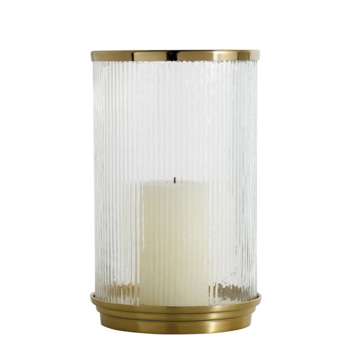 OSCAR candle holder in ribbed glass and golden metal - Small size - ø 21.5 x 34 cm