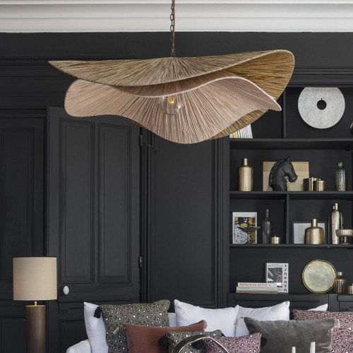 Suspension ADITA en raphia - Doré et naturel - ø 90 x 25 cm