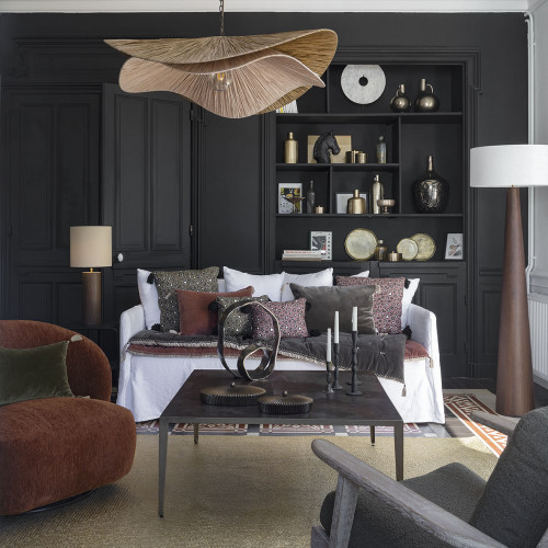 Suspension ADITA en raphia - Doré et naturel - ø 90 x 25 cm