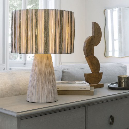 Lampe NIA en raphia - Abat-jour doré et naturel - ø 40 x 57,5 cm