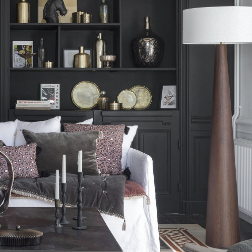 MATTÉO cushion cover in cotton velvet and linen - Charcoal gray - 60 x 40 cm