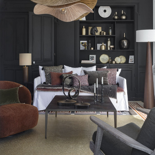 MATTÉO cushion cover in cotton velvet and linen - Charcoal gray - 60 x 40 cm