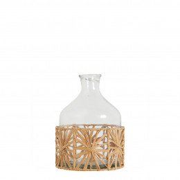 Vase bonbonne GARANCE en verre et raphia - Petit modèle - H. 21 cm