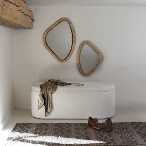 COSMO Mirror in Rattan and Brass-Finish Gold Metal - Small Model - H. 45 cm