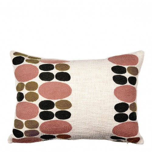 Housse de coussin GALETS en polycoton brodé - Rose et curry - 60 x 40 cm