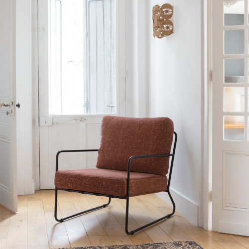GASPARD Armchair in Bouclé and Metal - Cream