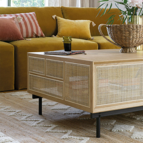 Table basse AUGUSTIN en chêne clair et cannage Table basse AUGUSTIN en chêne clair et cannage