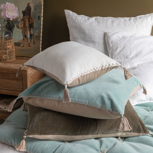 MATTÉO Cotton Velvet and Linen Cushion Cover - White - 30 x 40 cm
