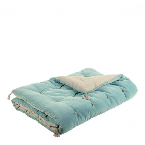 Futon MATTEO en velours de coton et lin - Bleu aqua - 180 x 80 cm