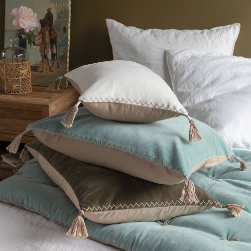MATTÉO Cotton Velvet and Linen Cushion Cover - Aqua Blue - 50 x 50 cm