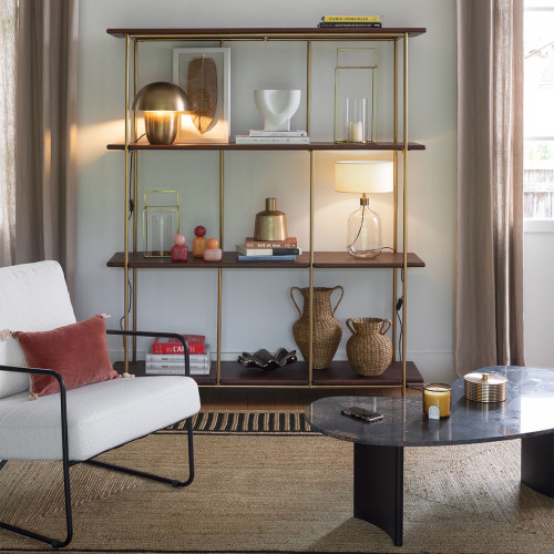 GASPARD Armchair in Corduroy Velvet and Metal - Brick Red