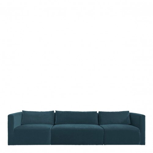 Canapé LOU en velours de coton - 3 modules - L. 336 cm - Bleu paon