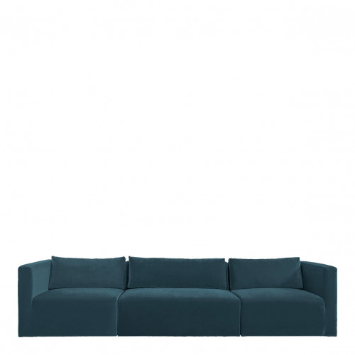 Canapé LOU en velours de coton - 3 modules - L. 336 cm - Bleu paon