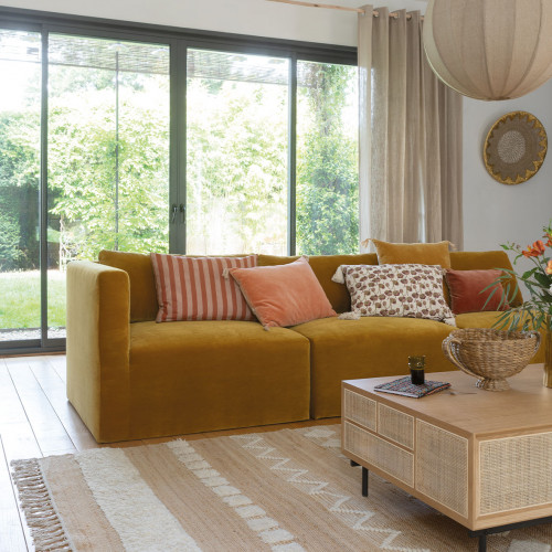 LOU Sofa in Cotton Velvet - 3 Modules - L. 336 cm - Peacock Blue