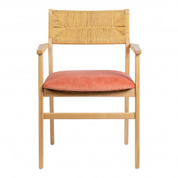 Chaise PALOMA en corde de papier et velours - Framboise