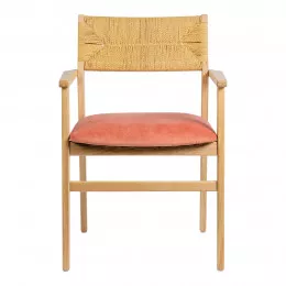 Chaise PALOMA en corde de papier et velours - Framboise