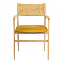 Chaise PALOMA en corde de papier et velours - Safran