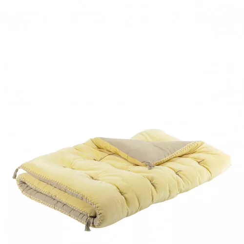 Futon MATTÉO en velours de coton et lin - 180 x 80 cm - Jaune pastel