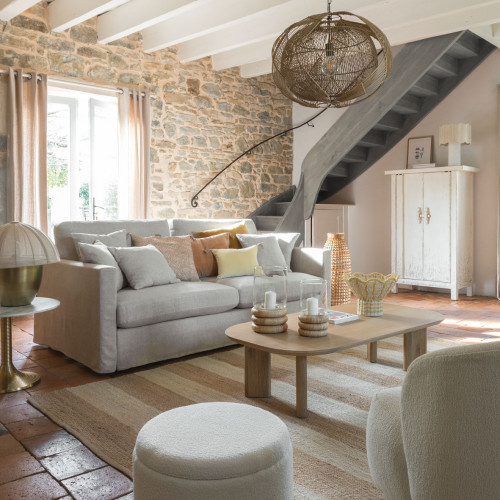 BOLINE Candle holder in glass and rattan - Large model - ø 20 x 33 cm