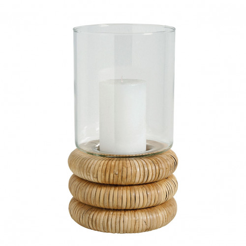 BOLINE Candle holder in glass and rattan - Small model - ø 16 x 28.5 cm