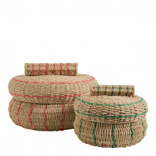 Set of 2 HOKA Boxes in Paper Cord - Coral and Green