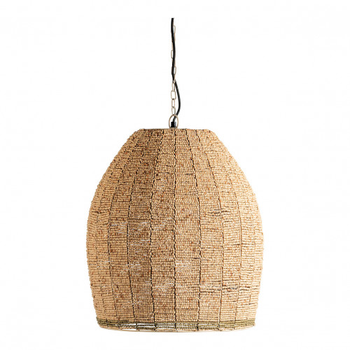 GAYA pendant light with wood beads - Natural and gold - ø 47 cm