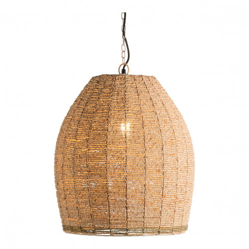 Suspension GAYA en perles en bois - Naturel et doré - ø 47 cm