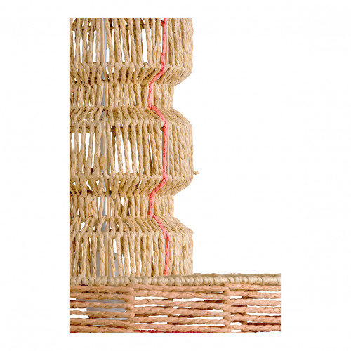 HOKA non-electrified pendant light in paper cord - Natural and coral - ø 50.5 x 55.5 cm