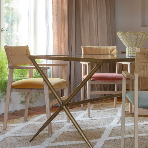 ANATOLE Table in Metal Golden Brass Finish and Glass Top - 185 x 80 x 77.5 cm