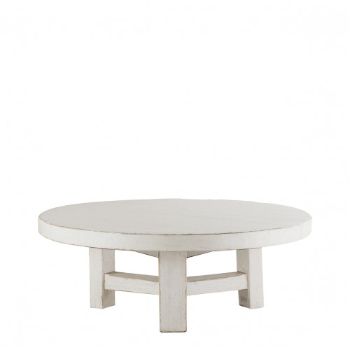 BAO coffee table in recycled elm - Small model - ø 80 cm - White