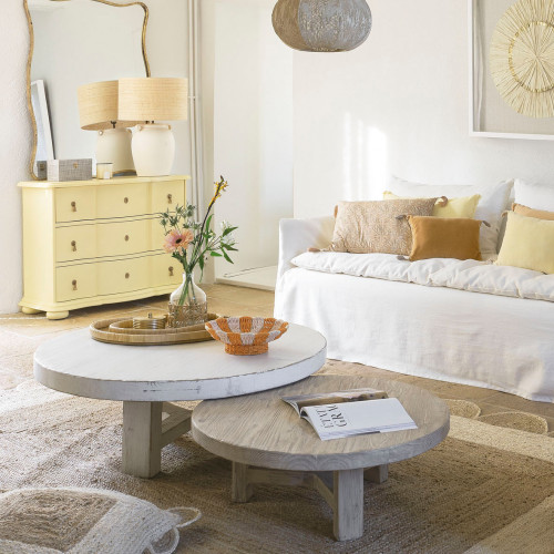 BAO coffee table in recycled elm - Large model - ø 105 cm - Natural