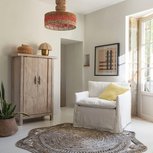 KISHI rug in jute - White and black - 200 x 200 cm