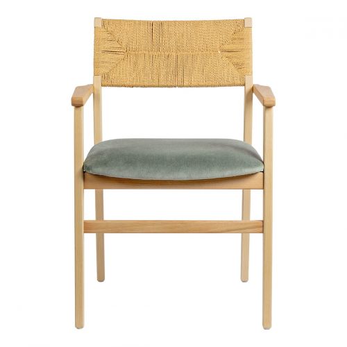 PALOMA Paper Cord and Velvet Chair - Gray-green