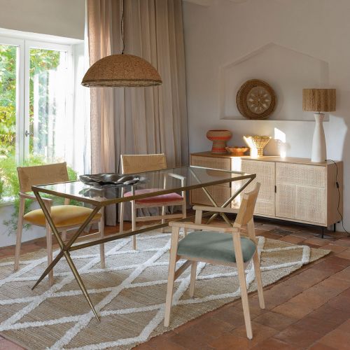 Chaise PALOMA en corde de papier et velours - Framboise Chaise PALOMA en corde de papier et velours - Framboise