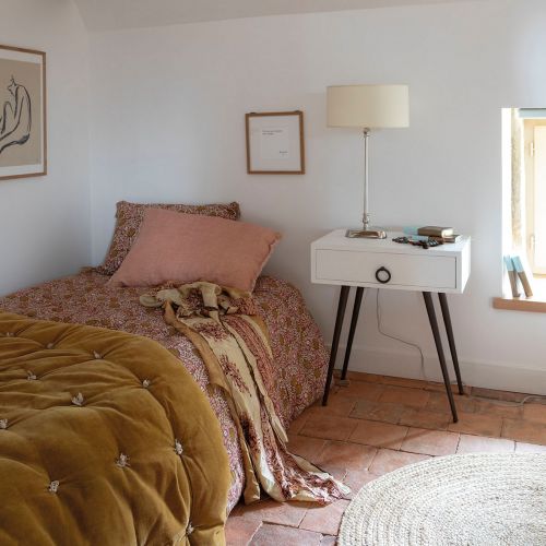 MATTÉO Futon in cotton velvet and linen - 180 x 80 cm - Saffron