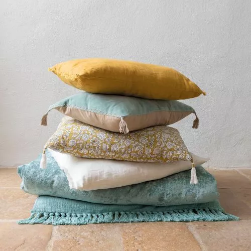 Housse de coussin MATTEO en velours de coton - Bleu aqua - 50 x 50 cm